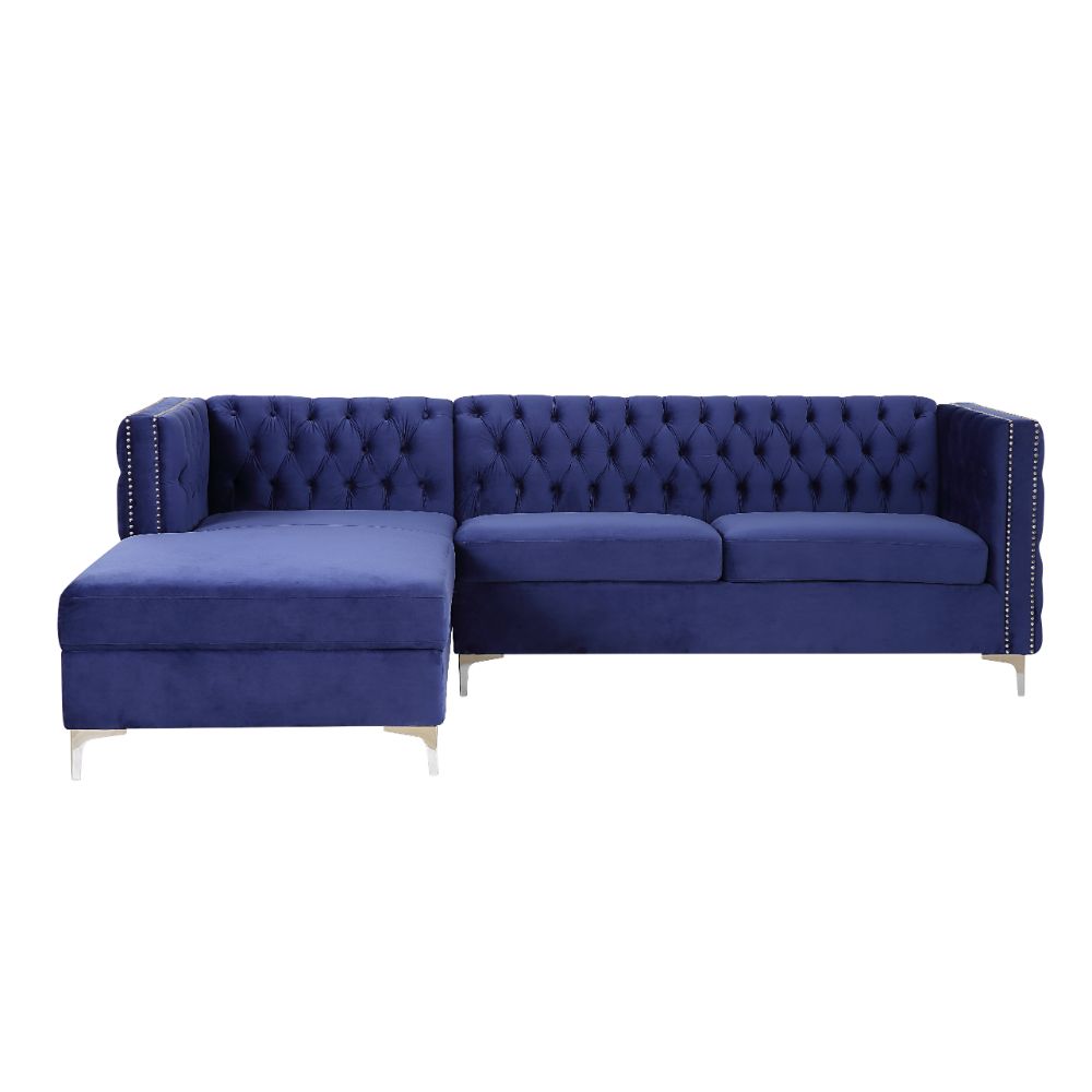 ACME Furniture Sofas & Couches - ACME Sullivan Sectional Sofa, Navy Blue Velvet