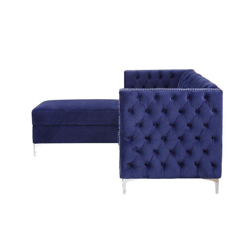 ACME Furniture Sofas & Couches - ACME Sullivan Sectional Sofa, Navy Blue Velvet