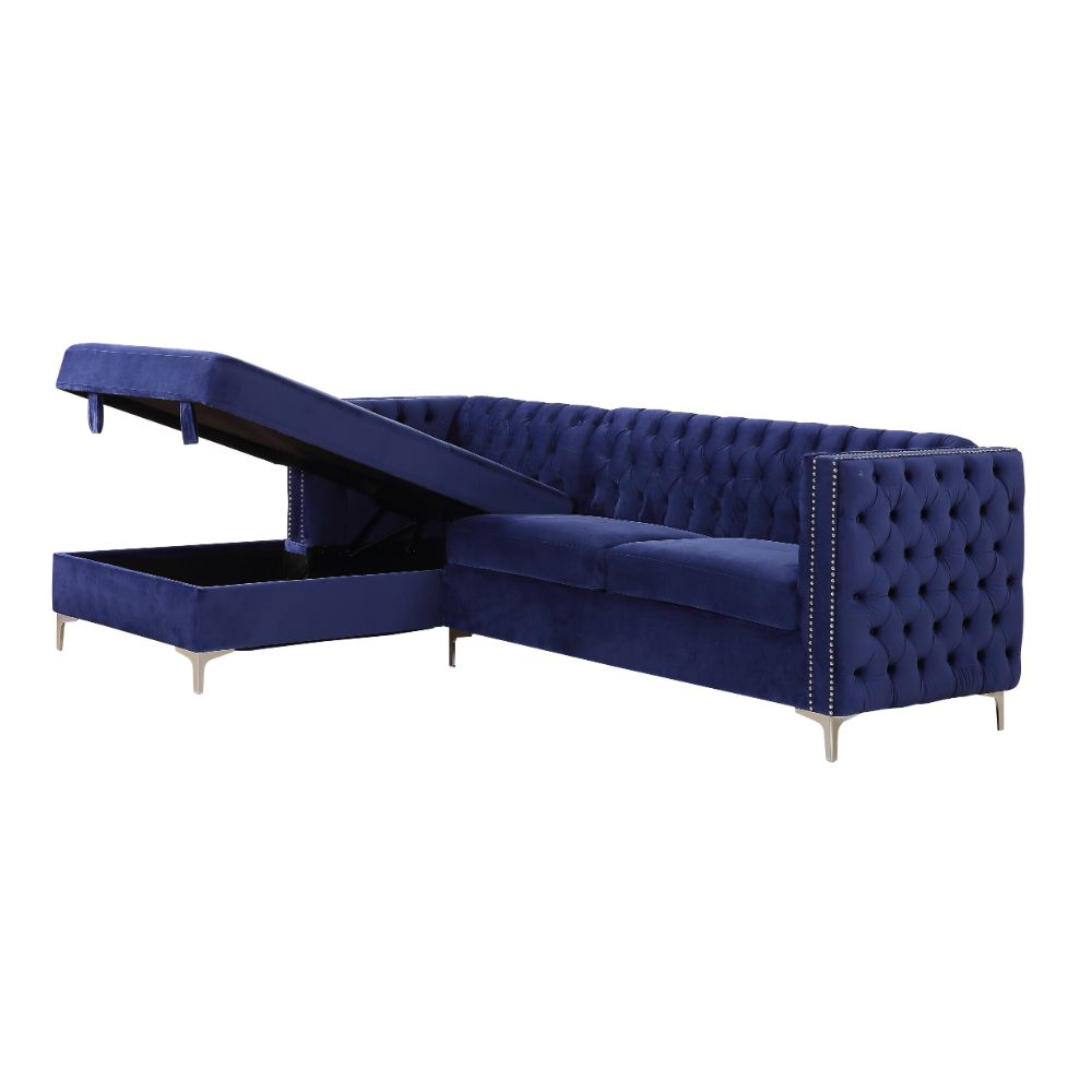 ACME Furniture Sofas & Couches - ACME Sullivan Sectional Sofa, Navy Blue Velvet