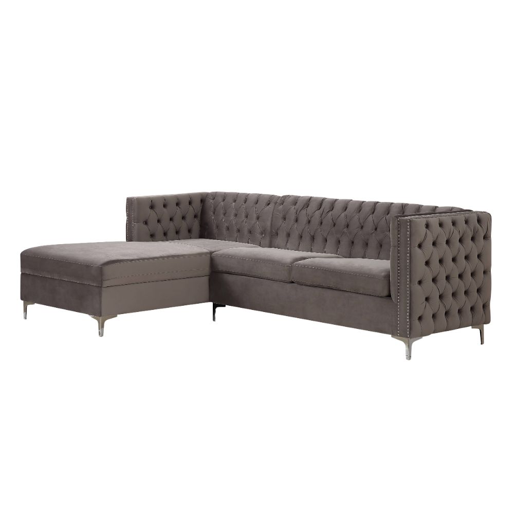 ACME Furniture Sofas & Couches - ACME Sullivan Sectional Sofa, Gray Velvet
