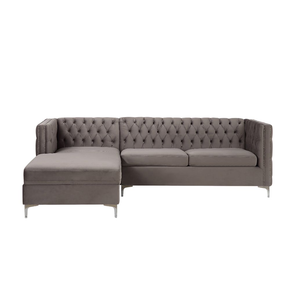 ACME Furniture Sofas & Couches - ACME Sullivan Sectional Sofa, Gray Velvet