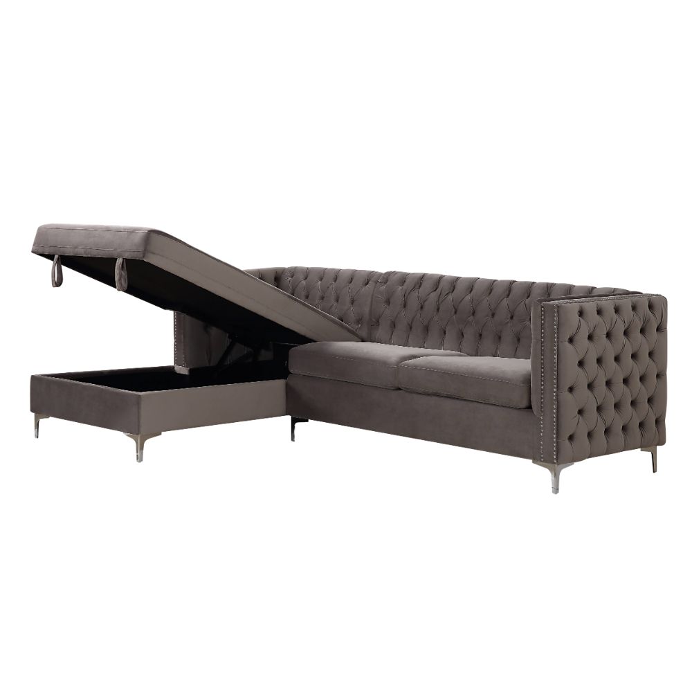ACME Furniture Sofas & Couches - ACME Sullivan Sectional Sofa, Gray Velvet