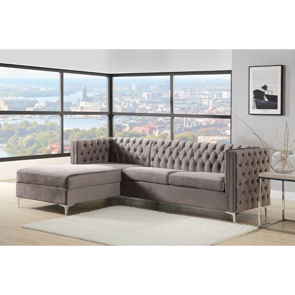 ACME Furniture Sofas & Couches - ACME Sullivan Sectional Sofa, Gray Velvet