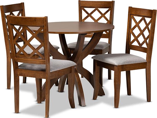Wholesale Interiors Dining Sets - Beth Grey Fabric Upholstered and Walnut Brown Finished Wood 5-Piece Dining Set