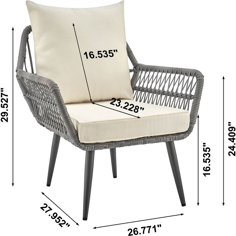 Manhattan Comfort Outdoor Conversation Sets - Cannes Patio 2- Person Seating Group with End Table with Cream Cushions