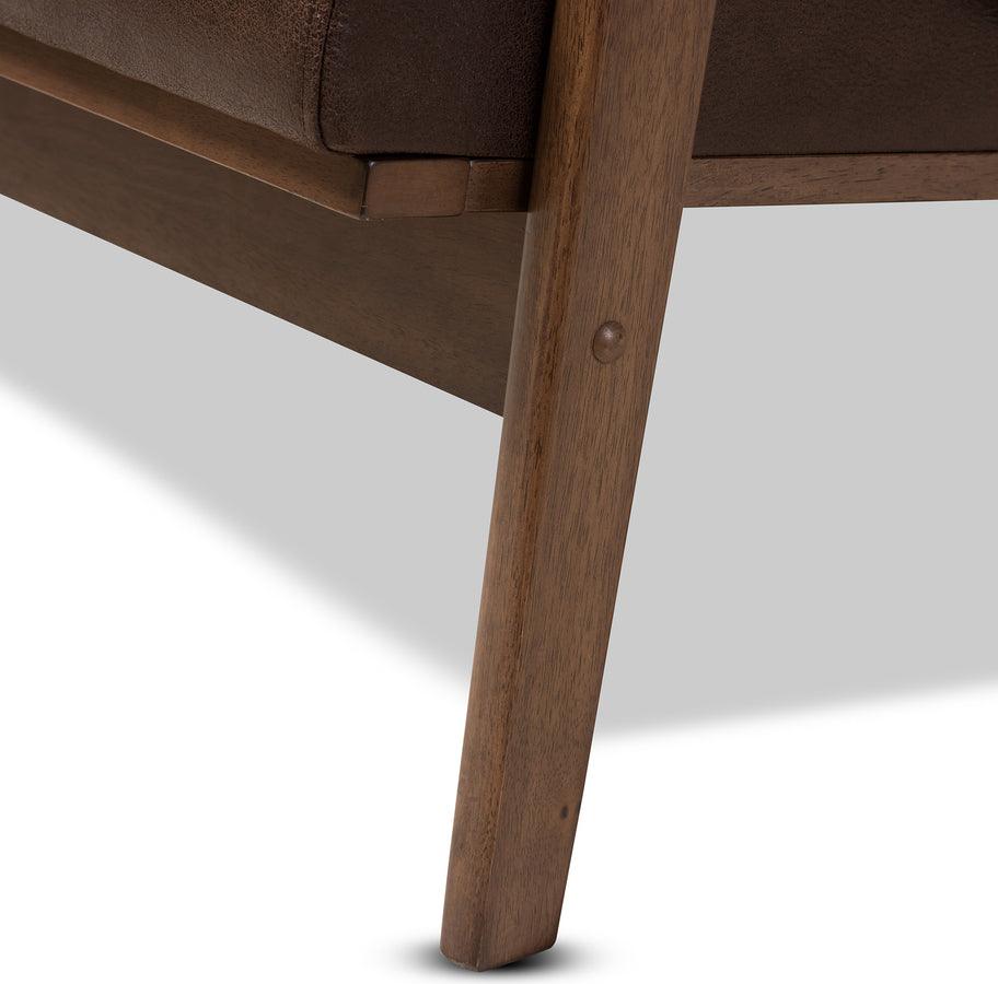 Wholesale Interiors Loveseats - Bianca Walnut Wood Dark Brown Distressed Faux Leather 2-Seater Loveseat