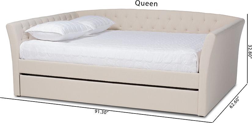 Wholesale Interiors Beds - Delora Contemporary Beige Fabric Full Size Daybed with Roll-Out Trundle Bed