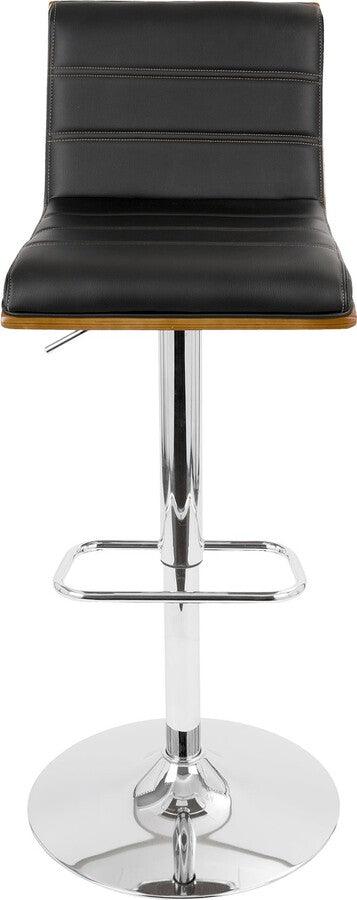 Lumisource Barstools - Vasari Mid-Century Modern Adjustable Barstool with Swivel in Walnut and Black Faux Leather