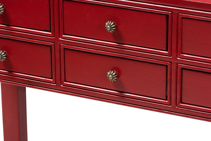 Wholesale Interiors Consoles - Pomme Antique Red Finished Wood Bronze Finished Accents 6-Drawer Console Table