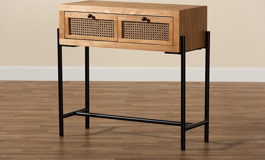 Wholesale Interiors Consoles - Santino Industrial Natural Brown Finished Wood and Black Metal 2-Drawer Console Table