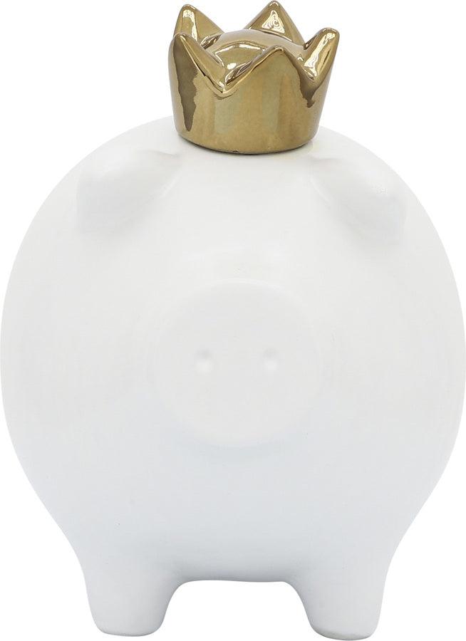 Sagebrook Home Decorative Objects - Ceramic 8" Pig With Crown White