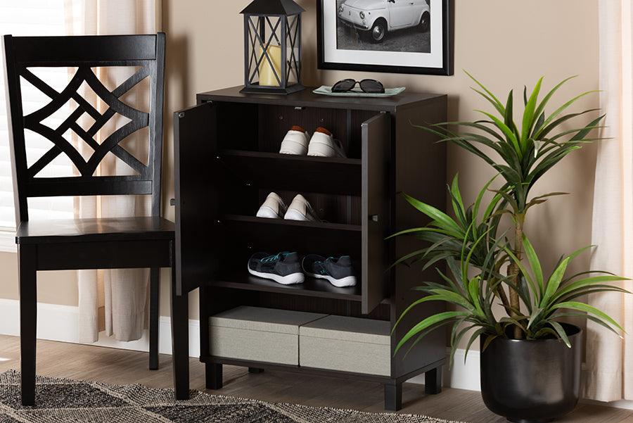 Wholesale Interiors Shoe Storage - Rossin Dark Brown Finished Wood 2-Door Entryway Shoe Storage Cabinet with Bottom Shelf