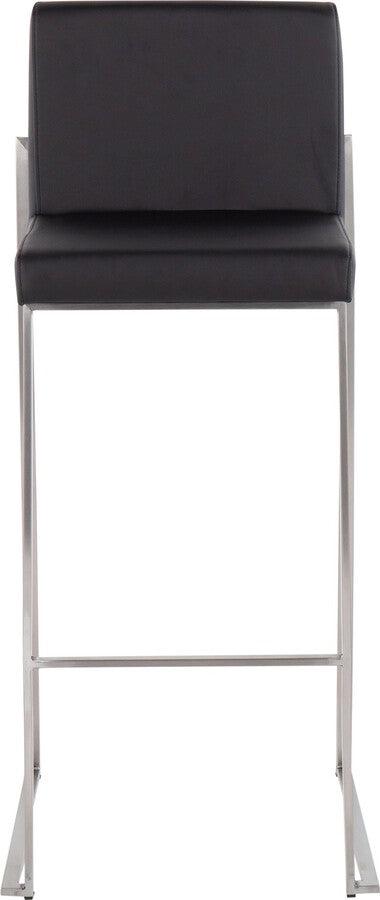 Lumisource Barstools - Fuji High Back Barstool In Stainless Steel & Black Faux Leather (Set of 2)