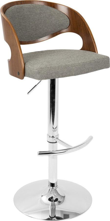 Lumisource Barstools - Pino Adjustable Barstool With Swivel In Chrome, Walnut Wood & Grey Fabric (Set of 2)