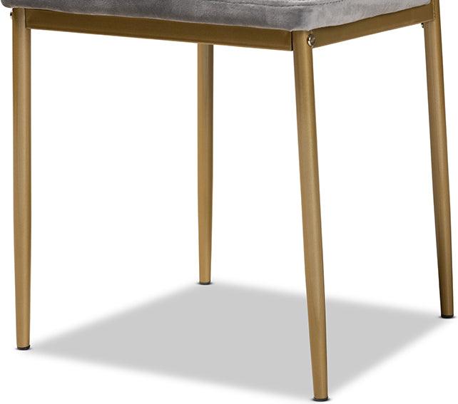 Wholesale Interiors Dining Chairs - Blaise Grey Velvet Fabric Upholstered and Gold Finished Metal 4-Piece Dining Chair Set