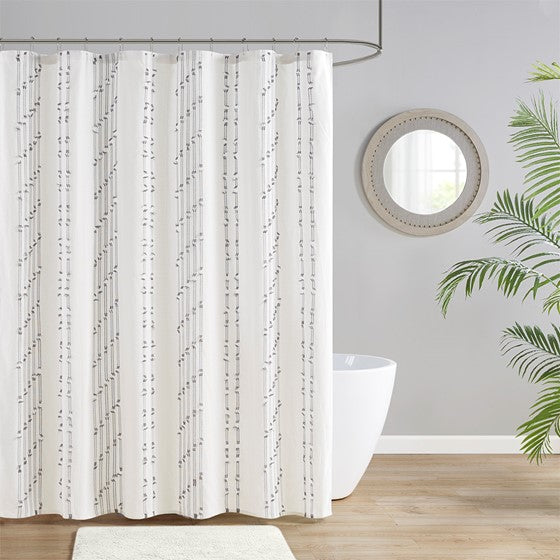 Olliix.com Shower Curtains - Cotton Jacquard Shower Curtain Ivory