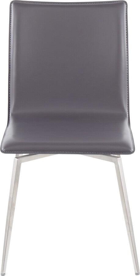 Lumisource Dining Chairs - Mason Contemporary Upholstered Chair in Brushed Stainless Steel and Grey Faux Leather - Set of 2