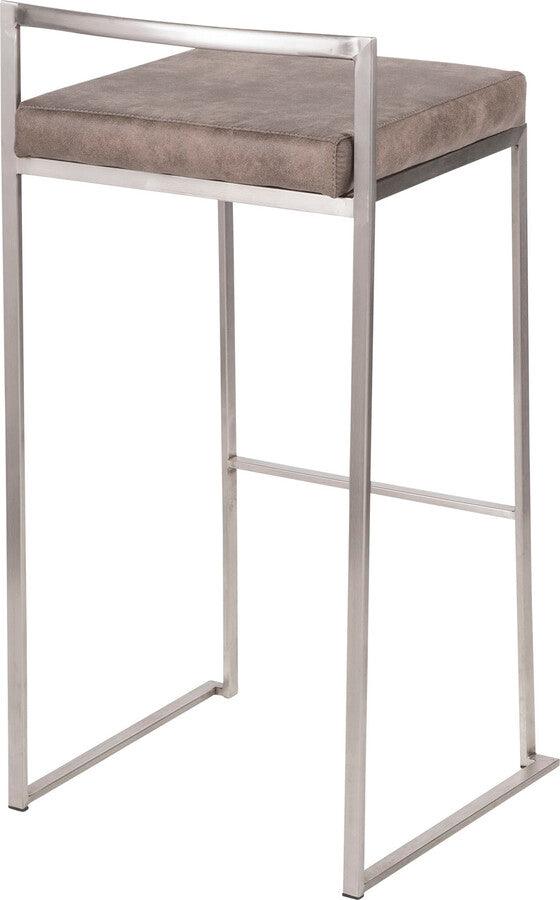 Lumisource Barstools - Fuji Stackable Barstool Stone Cowboy Fabric Cushion - Set of 2