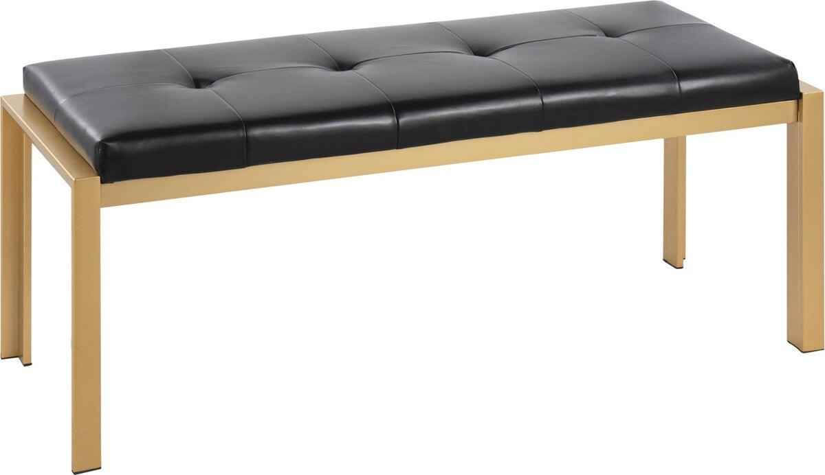 Lumisource Benches - Fuji Contemporary Bench In Gold Metal & Black Faux Leather