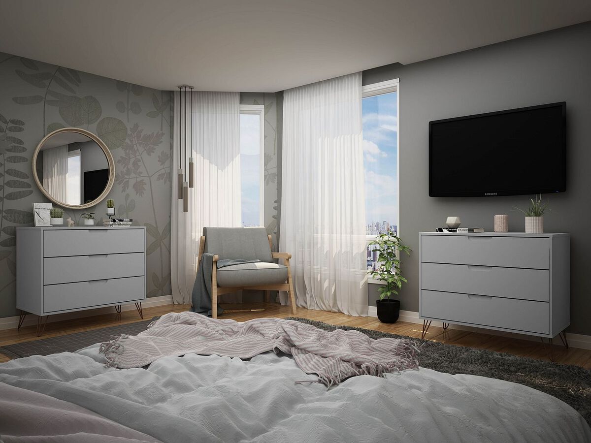 Manhattan Comfort Bedroom Sets - Rockefeller 3-Drawer White Dresser (Set of 2)