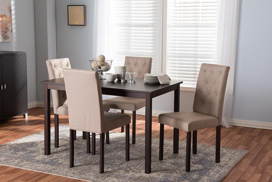Wholesale Interiors Dining Sets - Gardner Contemporary 5-Piece Dark Brown Beige Fabric Upholstered Dining Set