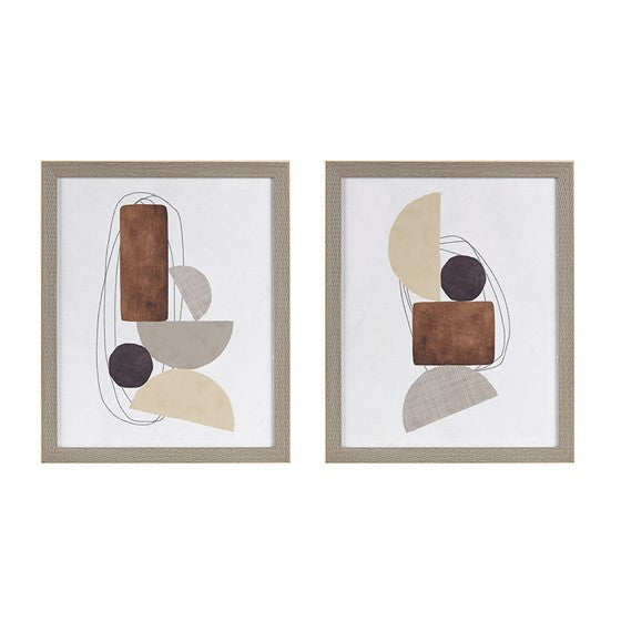Olliix.com Wall Art - Abstract 2-piece Framed Glass Wall Art Set Neutral