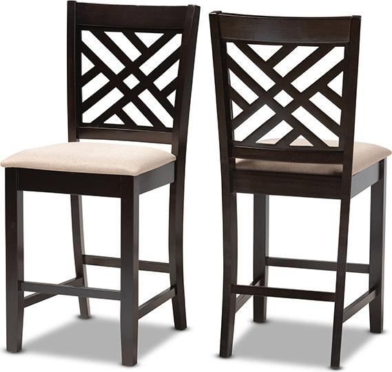 Wholesale Interiors Barstools - Caron Sand Fabric Upholstered Espresso Brown Finished Wood Counter Height 2-Piece Pub Chair Set
