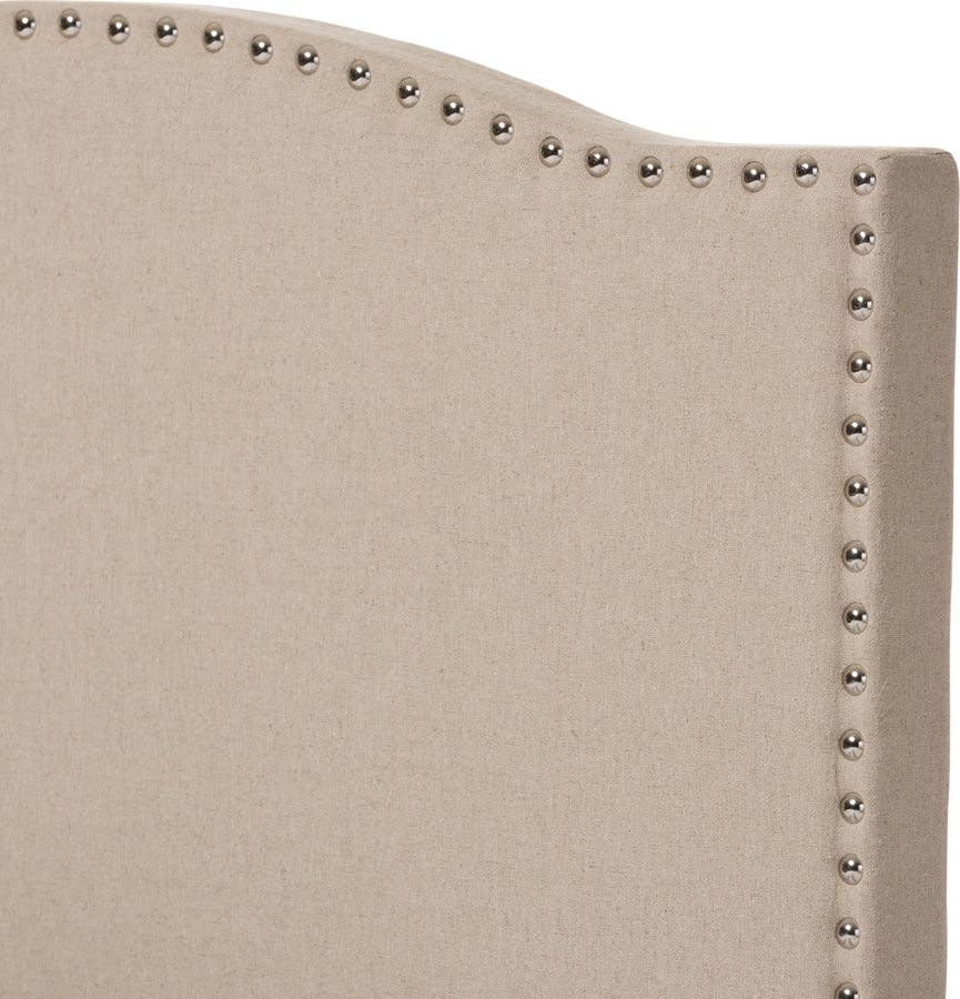 Wholesale Interiors Beds - Benjamin Beige Linen Upholstered Twin Size Arched Bed with Nail Heads
