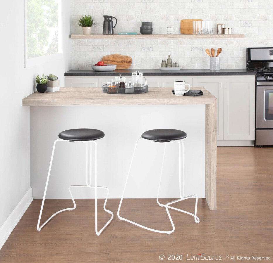 Lumisource Barstools - Finn Contemporary Counter Stool in White Steel and Black Faux Leather - Set of 2