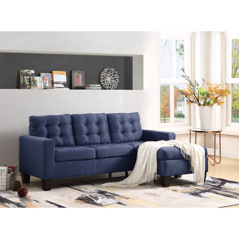 ACME Furniture Sofas & Couches - ACME Earsom Sofa and Ottoman, Blue Linen