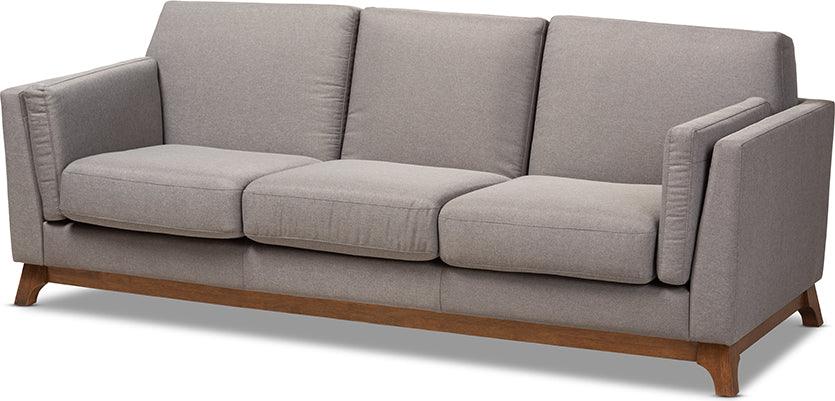 Wholesale Interiors Sofas & Couches - Sava Mid-Century Modern Gray Fabric Upholstered Walnut Wood 3-Seater Sofa