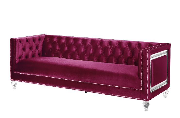 ACME Furniture Sofas & Couches - ACME Heibero Sofa w/2 Pillows, Burgundy Velvet