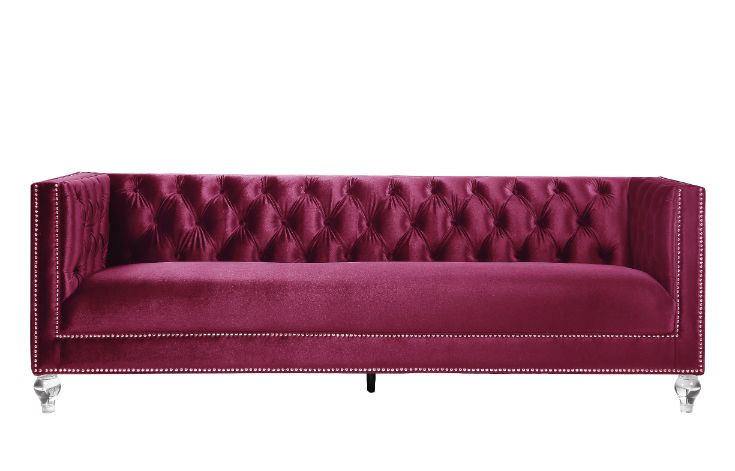 ACME Furniture Sofas & Couches - ACME Heibero Sofa w/2 Pillows, Burgundy Velvet