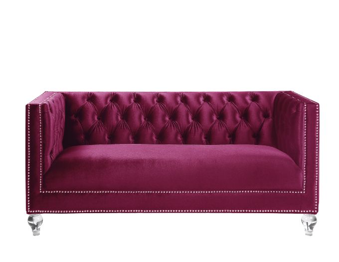 ACME Furniture Sofas & Couches - ACME Heibero Loveseat w/2 Pillows, Burgundy Velvet