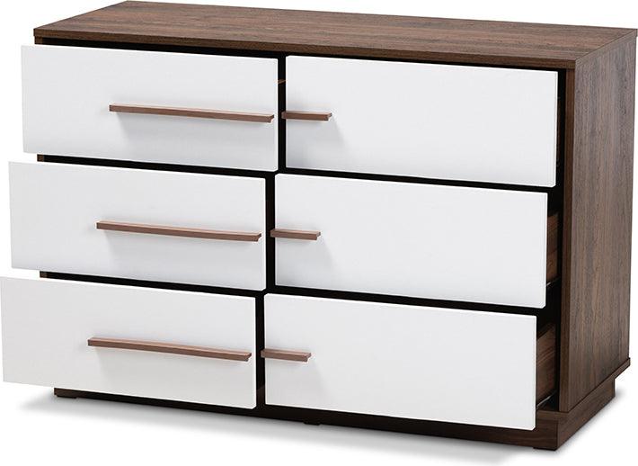 Wholesale Interiors Dressers - Mette Mid-Century Modern Two-Tone White and Walnut Finished 6-Drawer Wood Dresser