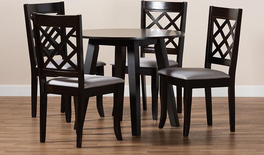 Wholesale Interiors Dining Sets - Daisy Grey Fabric Upholstered and Dark Brown Finished Wood 5-Piece Dining Set