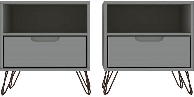 Manhattan Comfort Nightstands & Side Tables - Rockefeller Off White & Nature Nightstand (Set of 2)