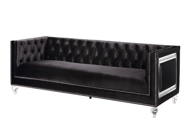 ACME Furniture Sofas & Couches - ACME Heibero Sofa w/2 Pillows, Black Velvet