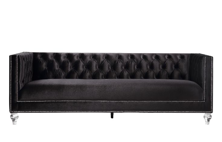 ACME Furniture Sofas & Couches - ACME Heibero Sofa w/2 Pillows, Black Velvet