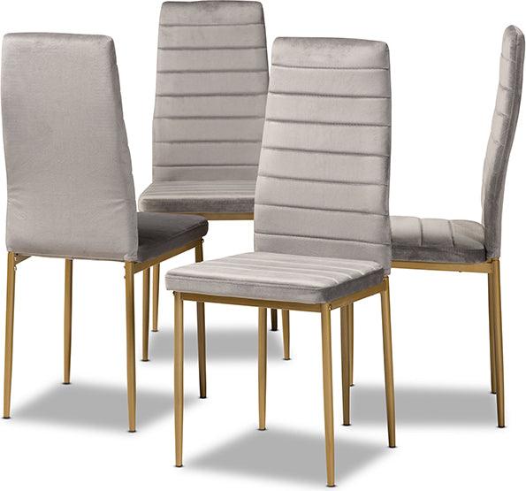 Wholesale Interiors Dining Chairs - Armand Grey Velvet Fabric Upholstered and Gold Finished Metal 4-Piece Dining Chair Set