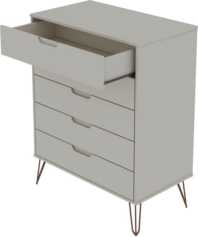 Manhattan Comfort Dressers - Rockefeller 5-Drawer Tall Dresser with Metal Legs in Off White