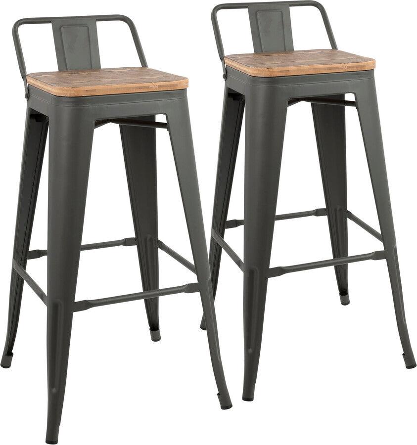 Lumisource Barstools - Oregon Industrial Low Back Barstool in Grey and Brown - Set of 2
