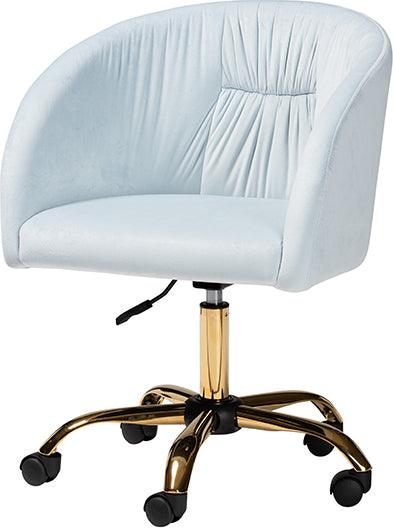 Wholesale Interiors Task Chairs - Ravenna Contemporary Glam and Luxe Aqua Velvet Fabric and Gold Metal Swivel Office Chair