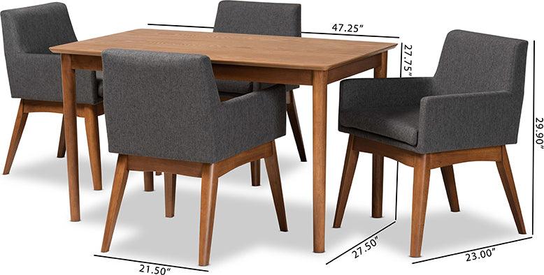 Wholesale Interiors Dining Sets - Dorina Mid-Century Modern Dark Grey Fabric and Walnut Brown Wood 5-Piece Dining Set