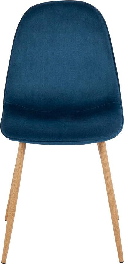 Lumisource Accent Chairs - Pebble Contemporary Chair In Natural Wood Metal & Blue Velvet (Set of 2)