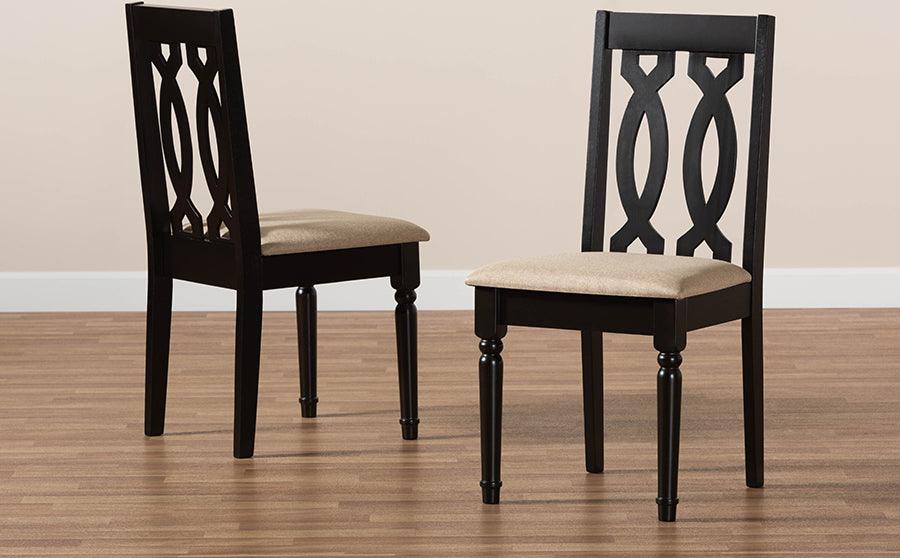 Wholesale Interiors Dining Chairs - Cherese Sand Fabric Upholstered and Dark Brown Finished Wood 2-Piece Dining Chair Set