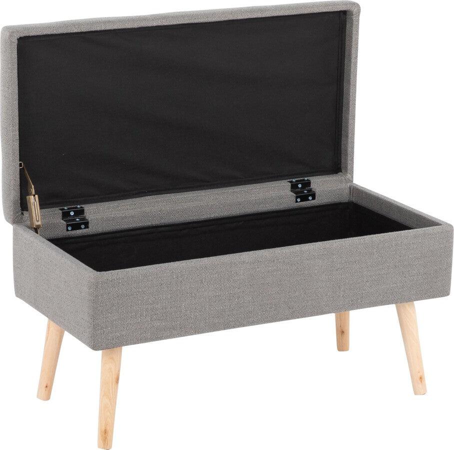 Lumisource Benches - Storage Contemporary Bench in Natural Wood and Grey Fabric