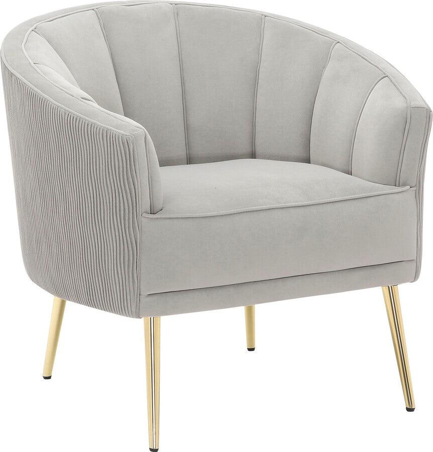 Lumisource Accent Chairs - Tania Pleated Waves Contemporary/Glam Accent Chair In Gold Steel & Silver Velvet
