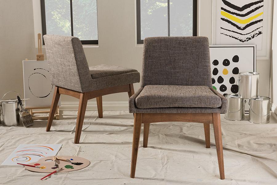 Wholesale Interiors Dining Chairs - Nexus Mid-Century Modern Walnut Wood and Gravel Fabric Dining Side Chair (Set of 2)