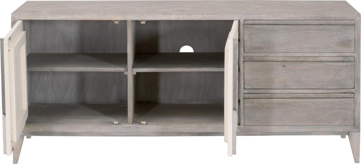 Essentials For Living TV & Media Units - Rocca Media Sideboard Light Brushed Gray Mango, White Concrete, Stainless Steel